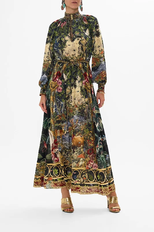 DRAWCORD WAIST LONG DRESS TAPESTRY TOTEMS