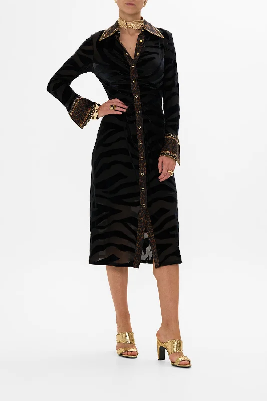 STRETCH VELVET ANIMAL SHIRT DRESS AMSTERGLAM