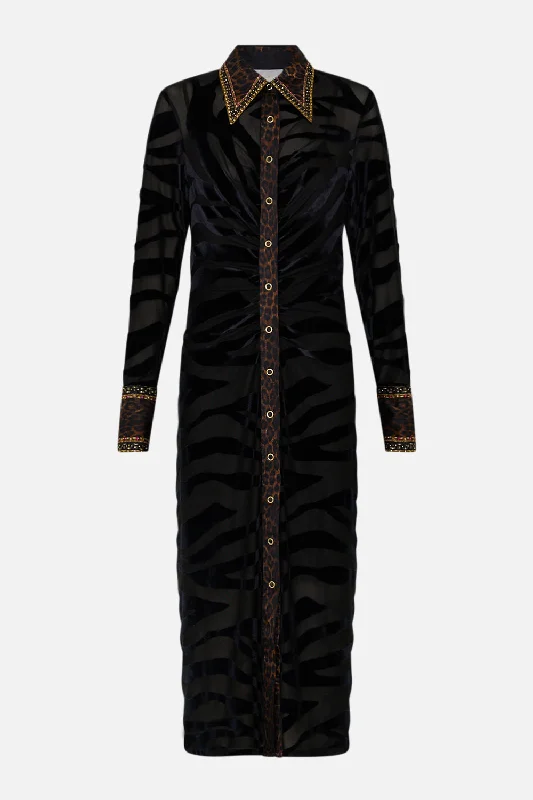 STRETCH VELVET ANIMAL SHIRT DRESS AMSTERGLAM