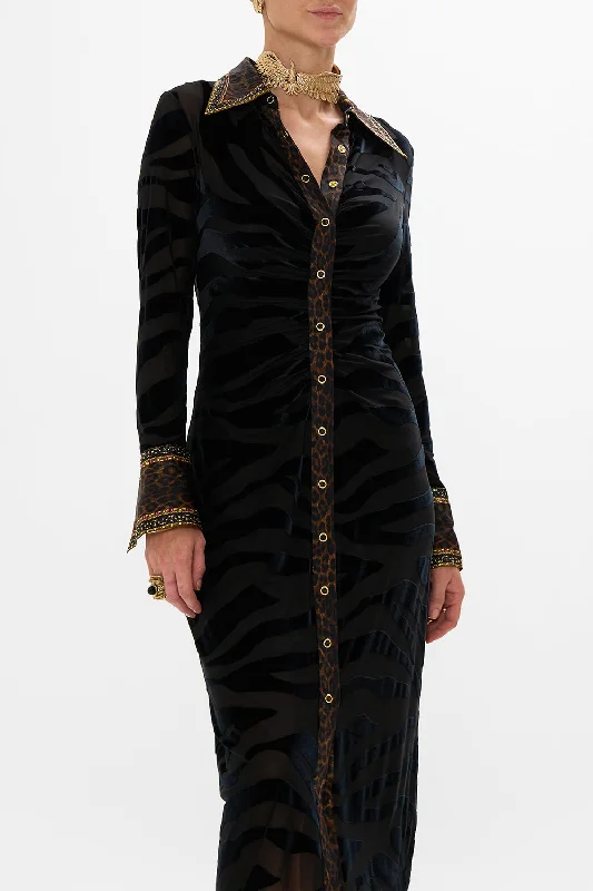 STRETCH VELVET ANIMAL SHIRT DRESS AMSTERGLAM