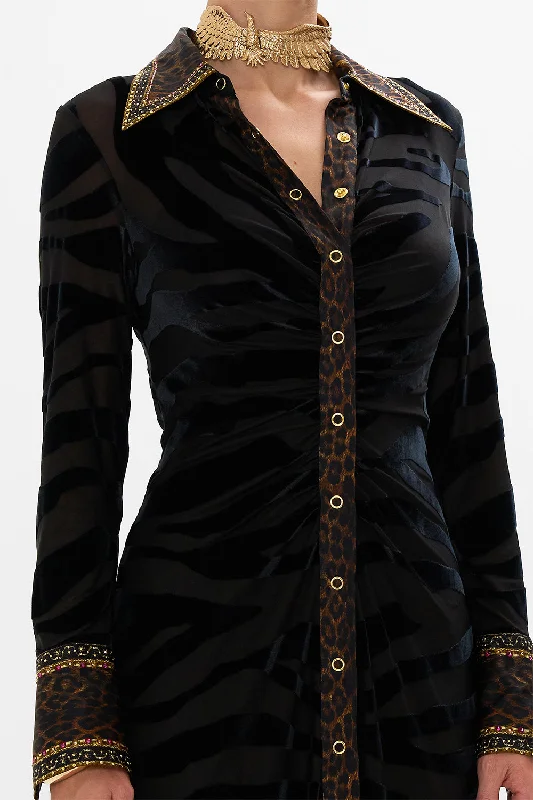 STRETCH VELVET ANIMAL SHIRT DRESS AMSTERGLAM