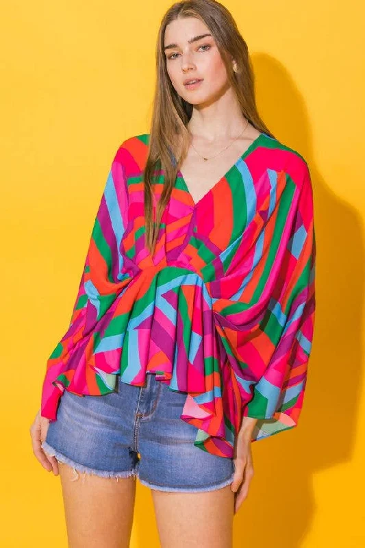 Multicolor Dolman Sleeve Top