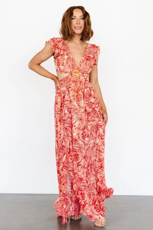 Amoura Cut Out Maxi Dress | Red Print