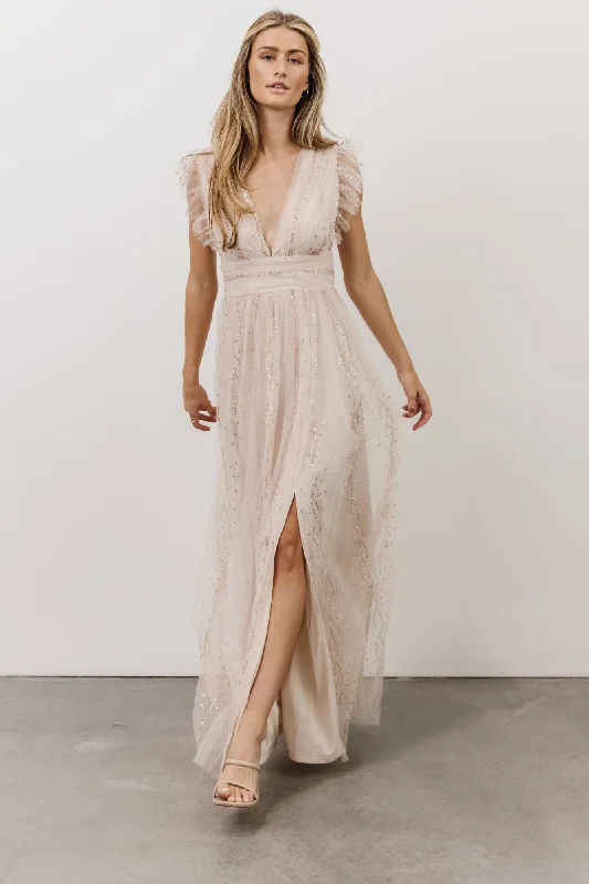 Annika Sequin Mesh Maxi Dress | Nude Blush