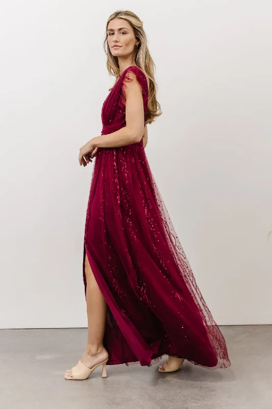 Annika Sequin Mesh Maxi Dress | Wine