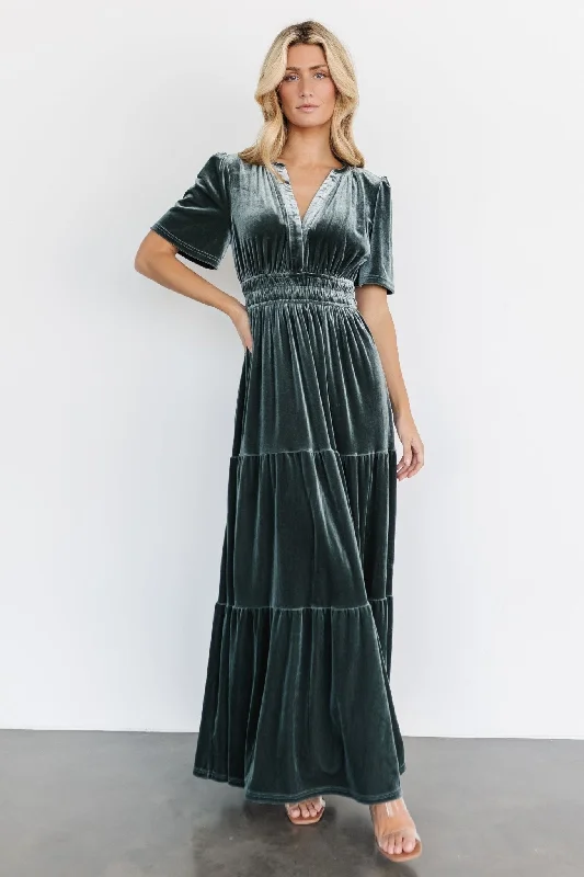 Artemis Velvet Maxi Dress | Eucalyptus