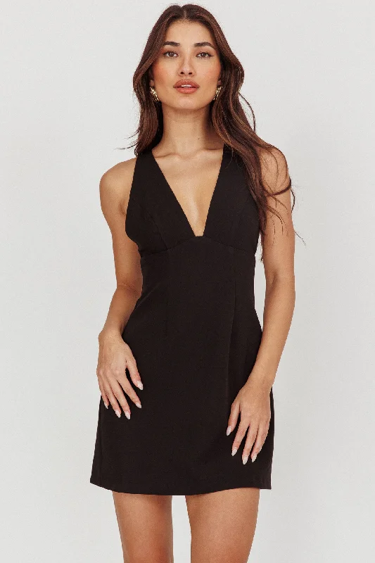 Ashe Crossover Back V Neck Mini Dress Black