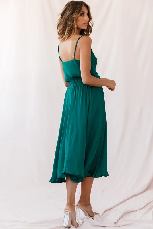 Ava Cowl Neck Drawstring Midi Dress Forest Green