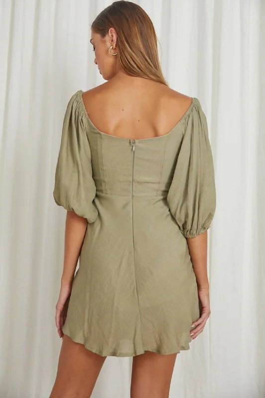 Avaline Drawstring Bust Mini Dress Olive