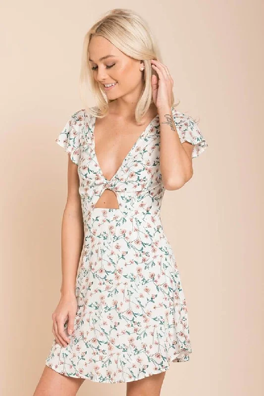 Ayleen Floral Peek-A-Boo Dress White