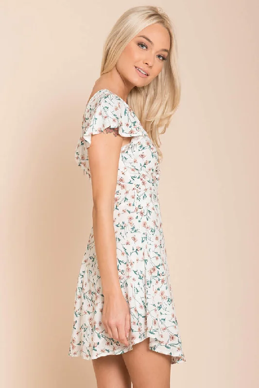 Ayleen Floral Peek-A-Boo Dress White