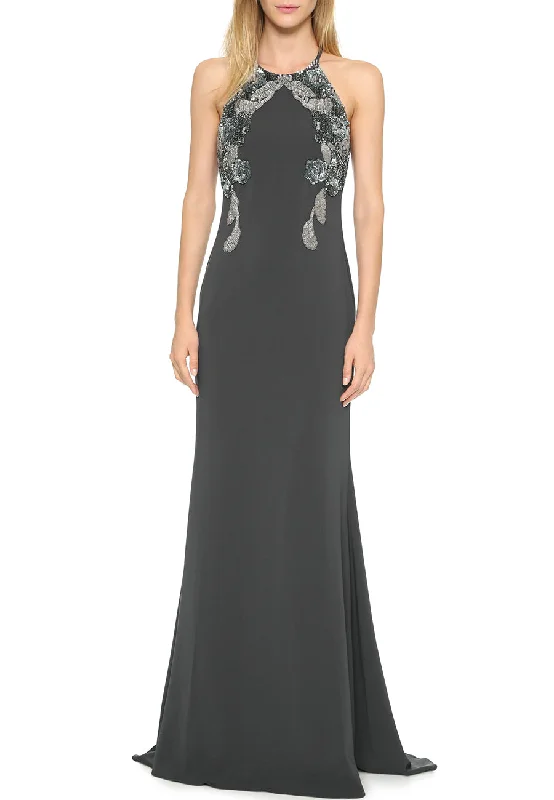 Dark Grey Beaded Racer Back Gown