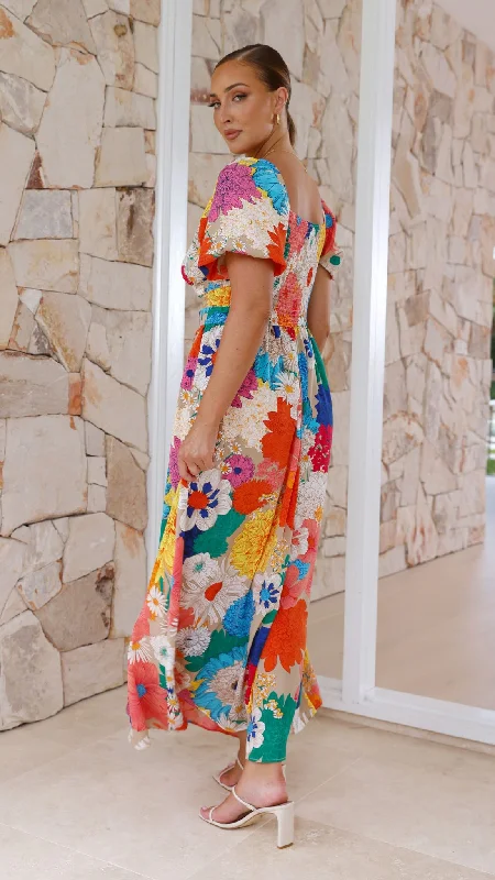 Baker Maxi Dress - Orange/Blue/Pink Floral