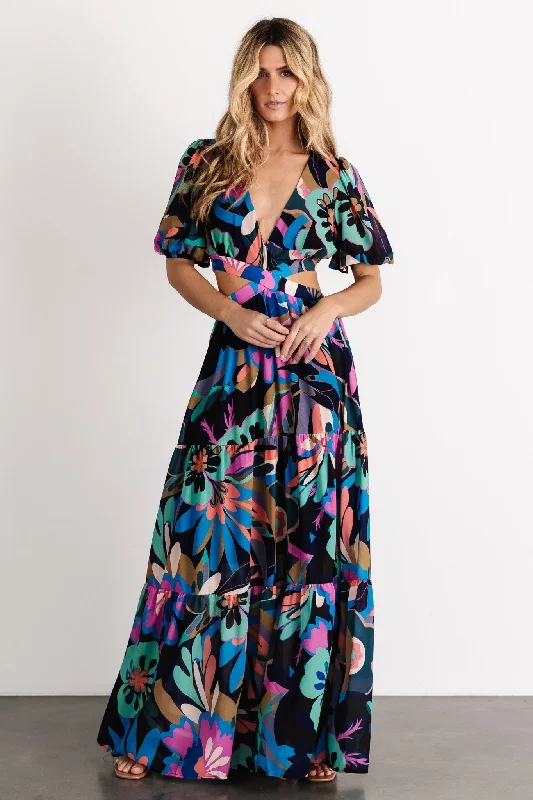 Bastina Open Back Maxi Dress | Black Print