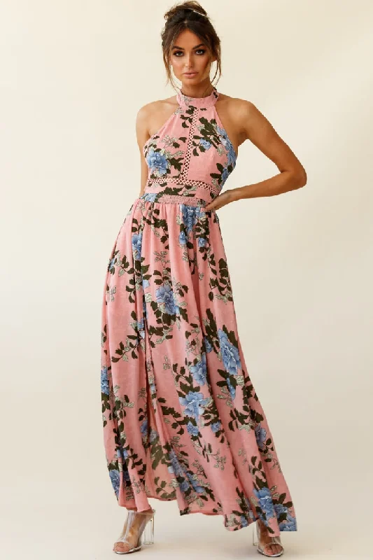 Baylor Floral Halterneck Maxi Dress Pink