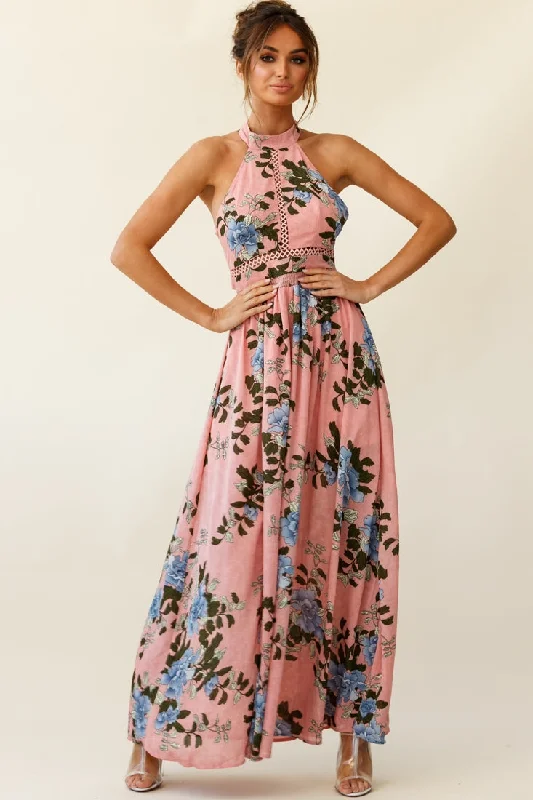 Baylor Floral Halterneck Maxi Dress Pink