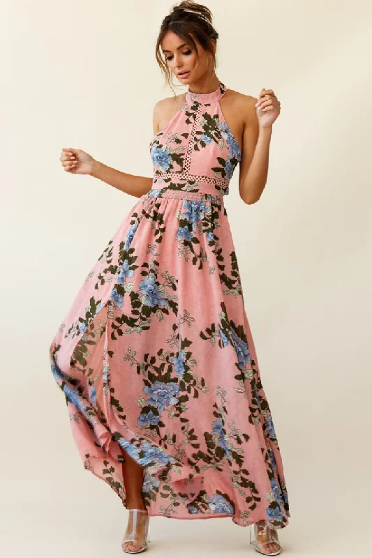 Baylor Floral Halterneck Maxi Dress Pink