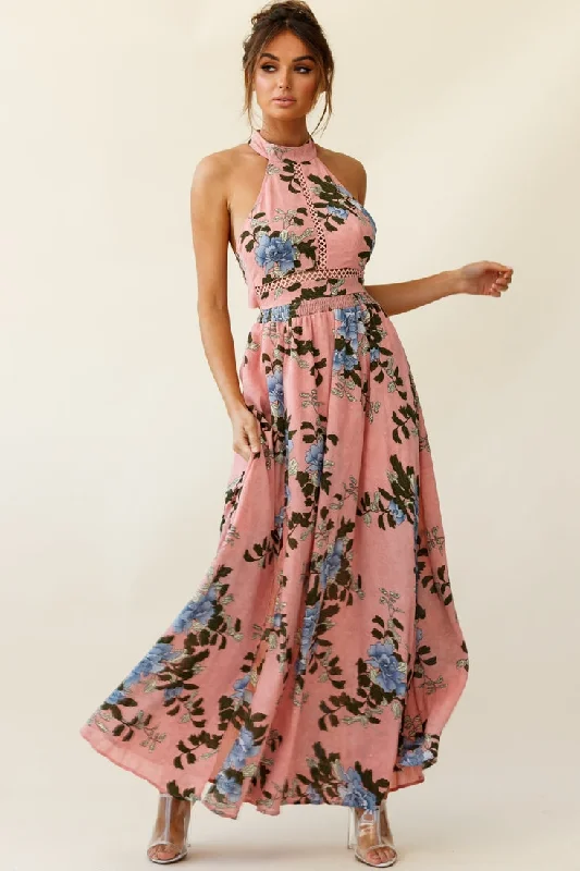 Baylor Floral Halterneck Maxi Dress Pink