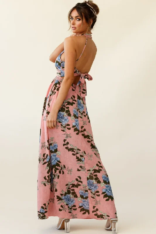 Baylor Floral Halterneck Maxi Dress Pink