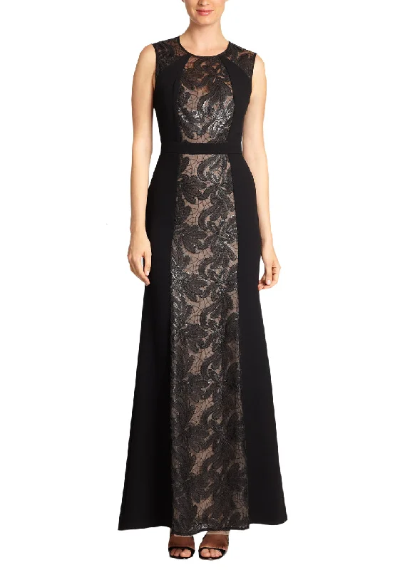 Black Linden Leaf Panel Lace Gown