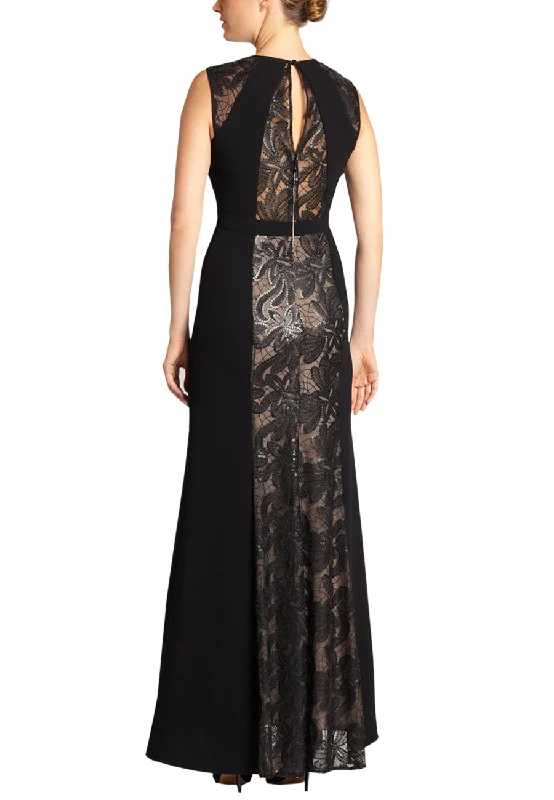 Black Linden Leaf Panel Lace Gown