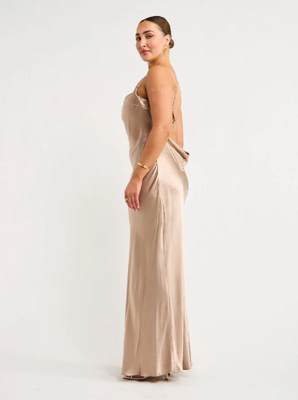 Bec and Bridge Malia Maxi Dress in Smoke Taupe