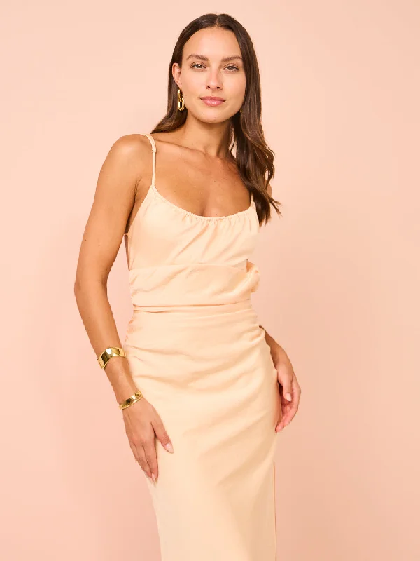 Bec & Bridge Mari Lou Gathered Maxi Dress in Peach