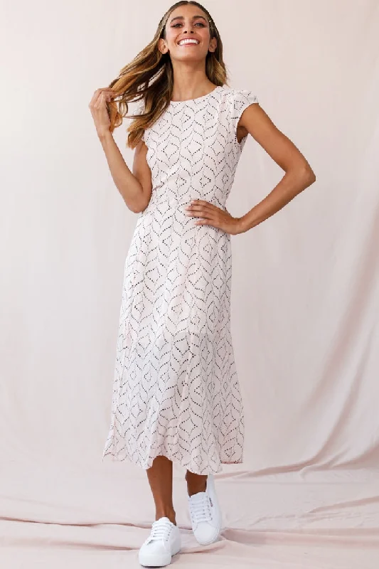 Becky Cap Sleeve Crew Neck Midi Dress Dot Print Blush