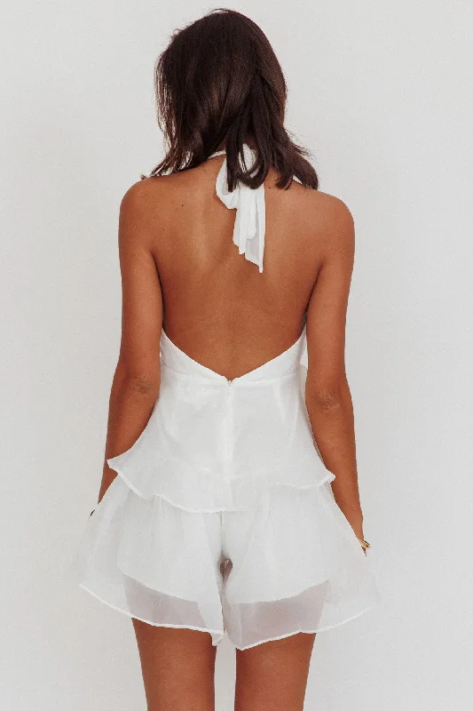 Behati Tiered Ruffles Halterneck Romper White