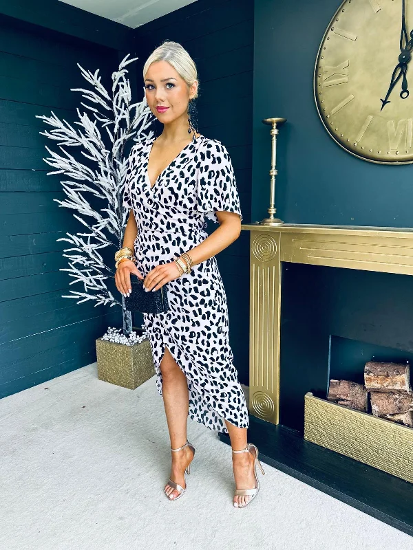 Bianca Leopard Print Midi Dress White