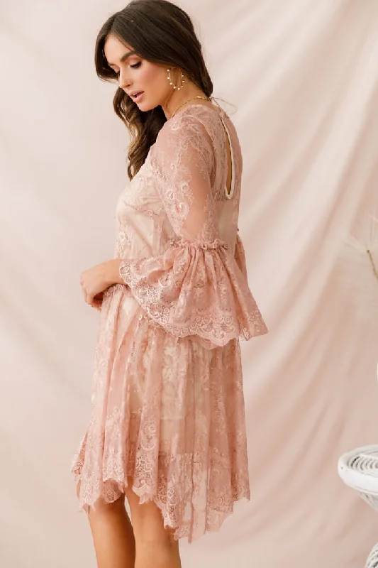 Birdie Lace Overlay Swing Dress Nude