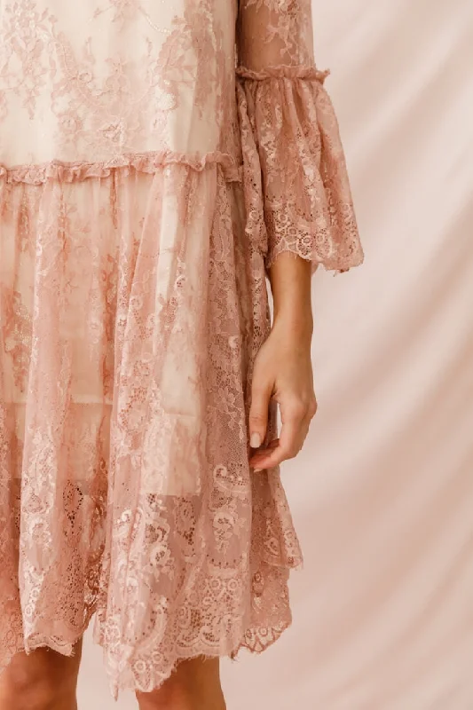 Birdie Lace Overlay Swing Dress Nude