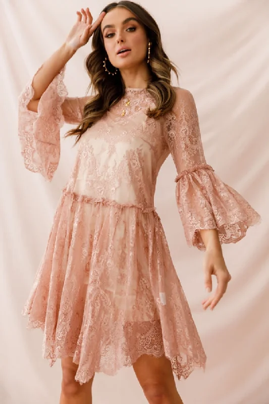 Birdie Lace Overlay Swing Dress Nude