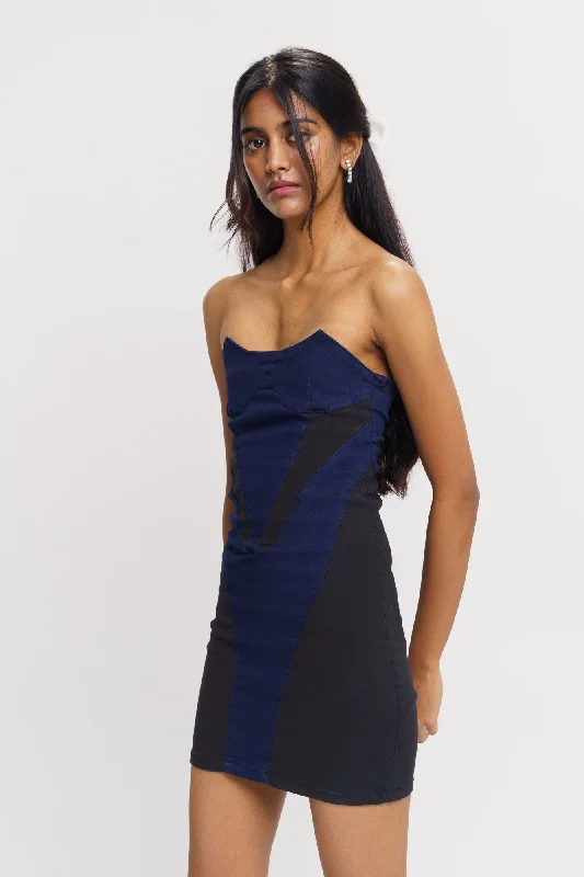 Black & Blue Strapless Dress