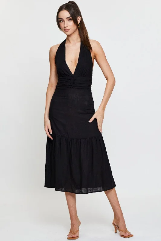 Black Dress Sleeveless Maxi Halter Neck