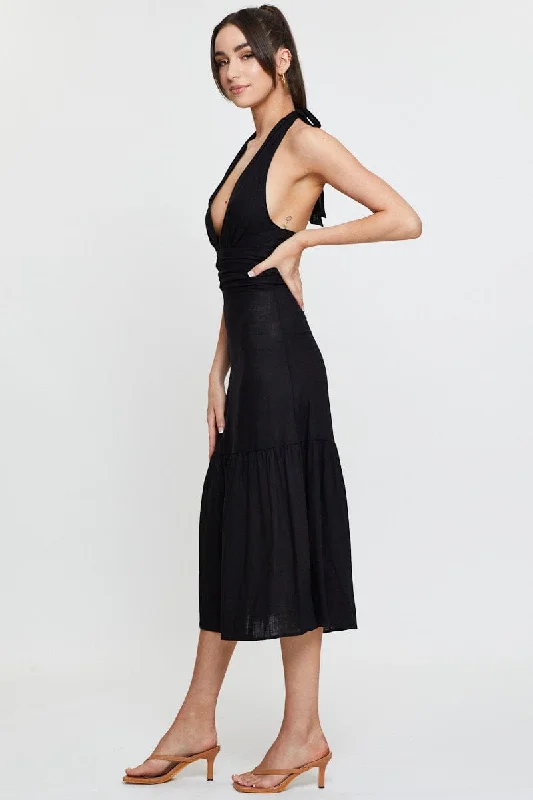 Black Dress Sleeveless Maxi Halter Neck