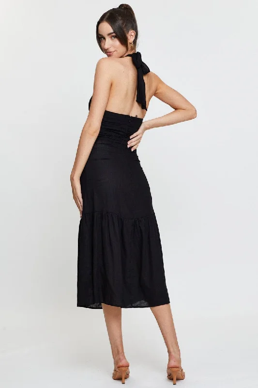 Black Dress Sleeveless Maxi Halter Neck