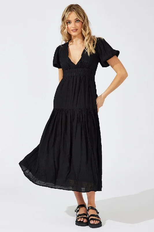 Black Maxi Dress Puff Sleeve