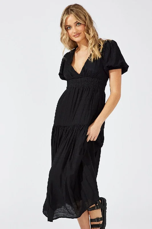 Black Maxi Dress Puff Sleeve