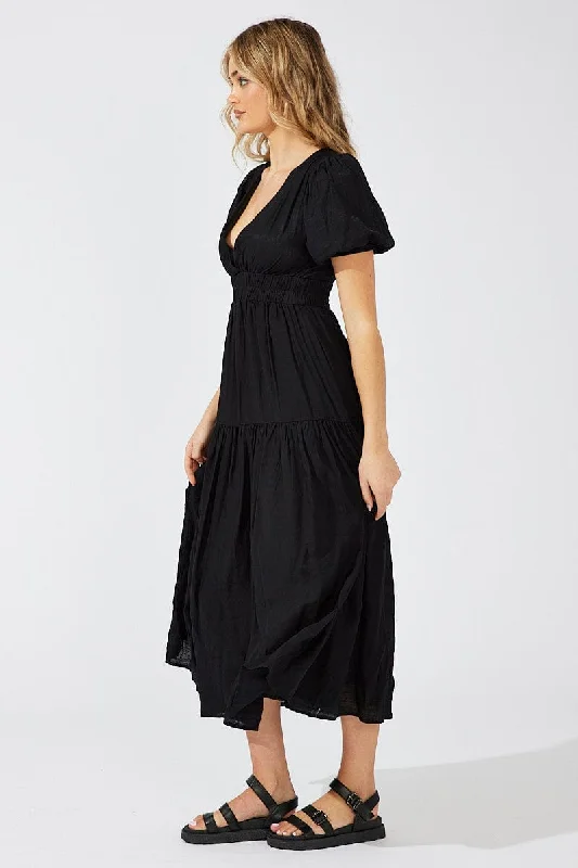 Black Maxi Dress Puff Sleeve