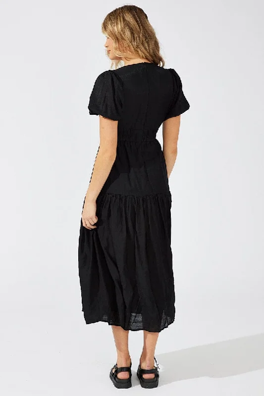 Black Maxi Dress Puff Sleeve