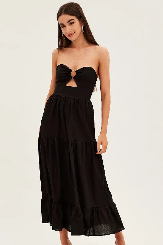 Black Maxi Dress Sleeveless Bandeau Ring Detail