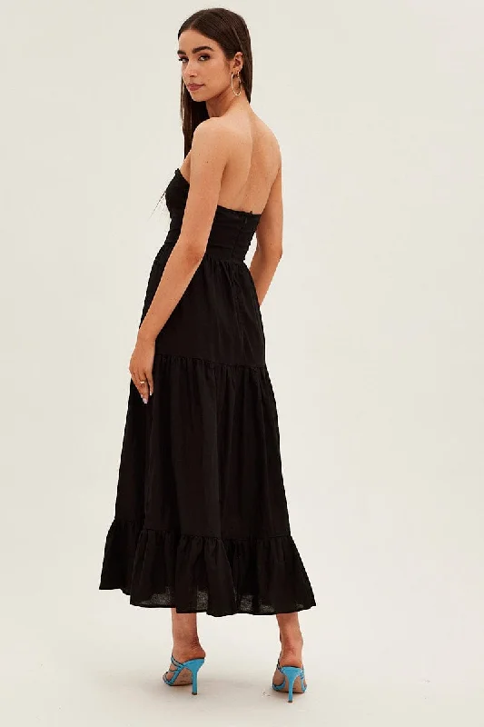 Black Maxi Dress Sleeveless Bandeau Ring Detail