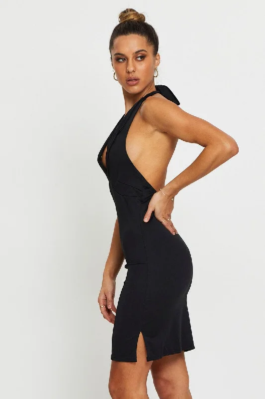 Black Mini Dress Halter Neck