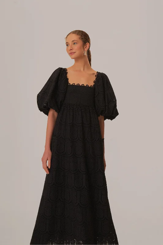 Black Pineapple Eyelet Maxi Dress