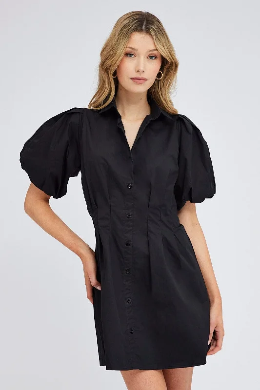 Black Shirt Dress Short Sleeve