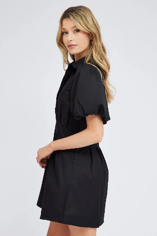 Black Shirt Dress Short Sleeve