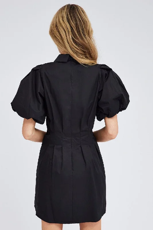 Black Shirt Dress Short Sleeve