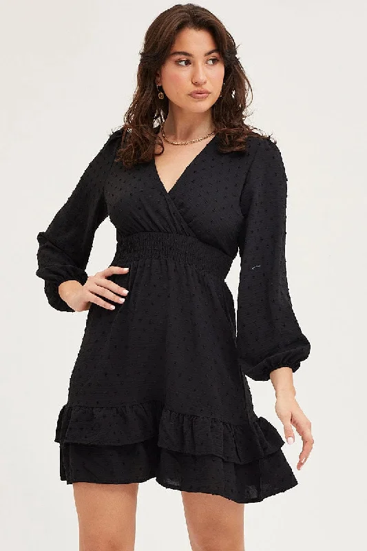 Black Skater Dress Long Sleeve Mini Knit