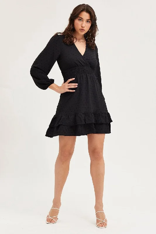 Black Skater Dress Long Sleeve Mini Knit